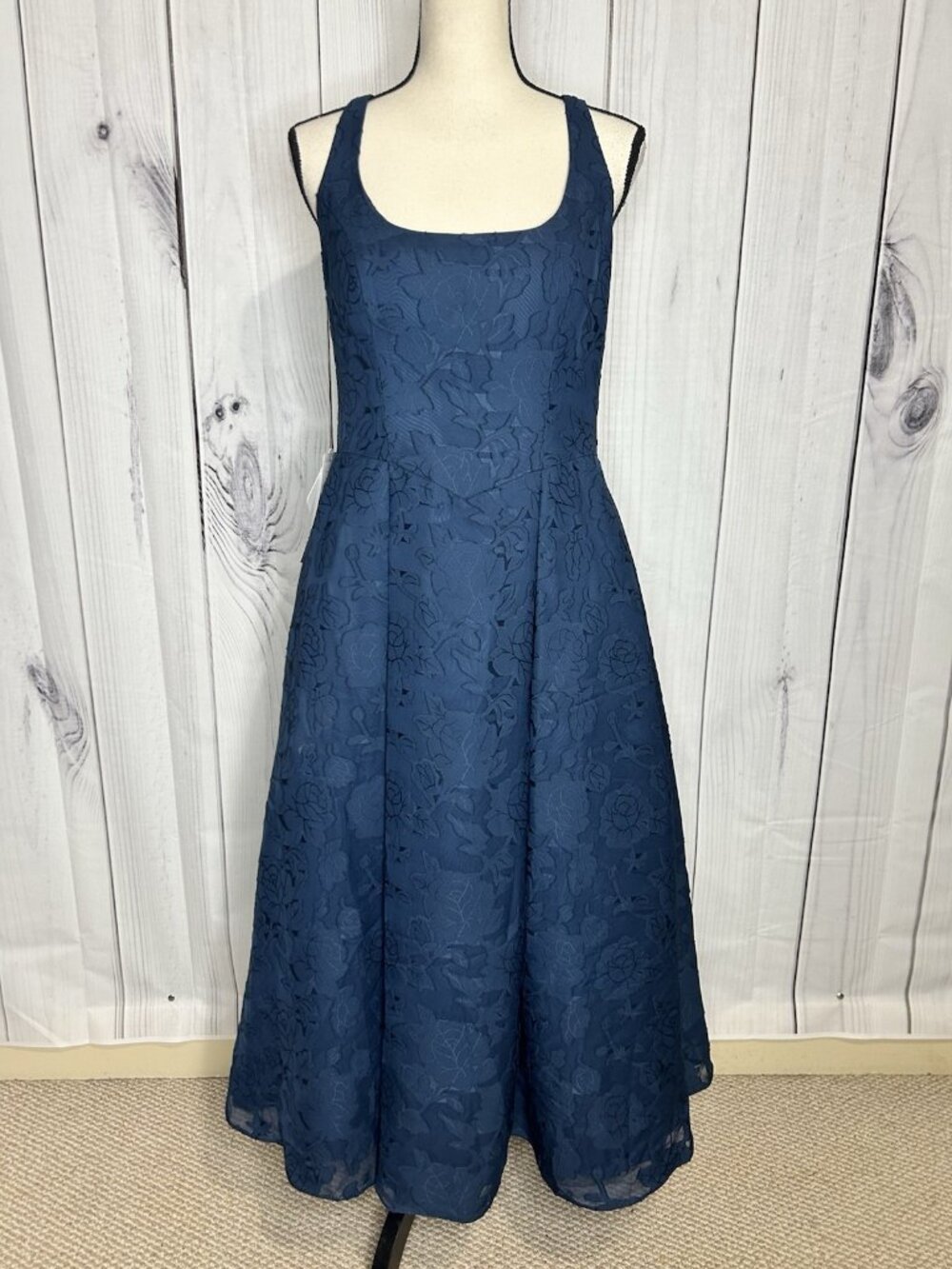 Azazie Atelier Amalie Dress Navy Blue Sz 12 Floral Jacquard Sleeveless Gown NEW